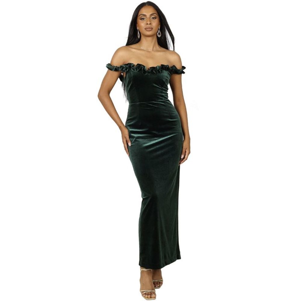 Petal & Pup Womens Celeste Off Shoulder Velvet Maxi Dress US 10 Emerald AUS 14